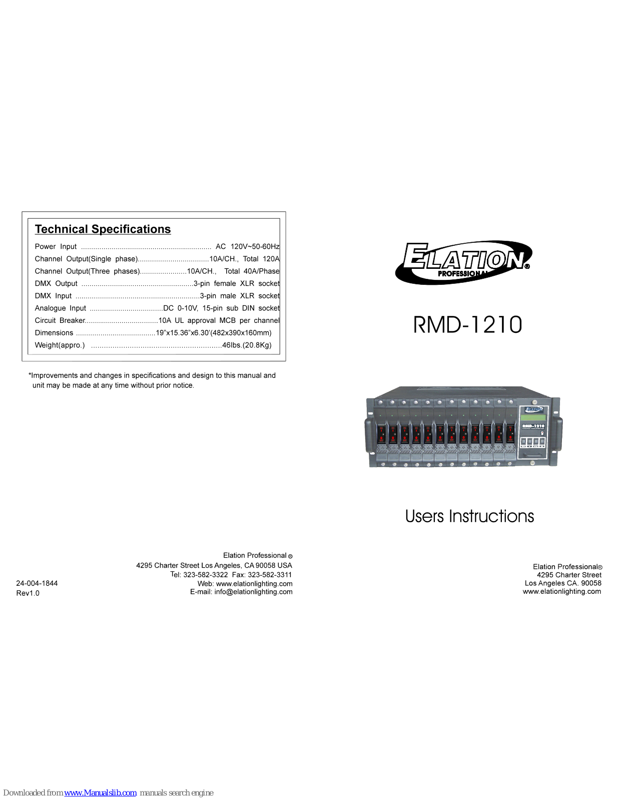 Elation RMD-1210 User Instructions