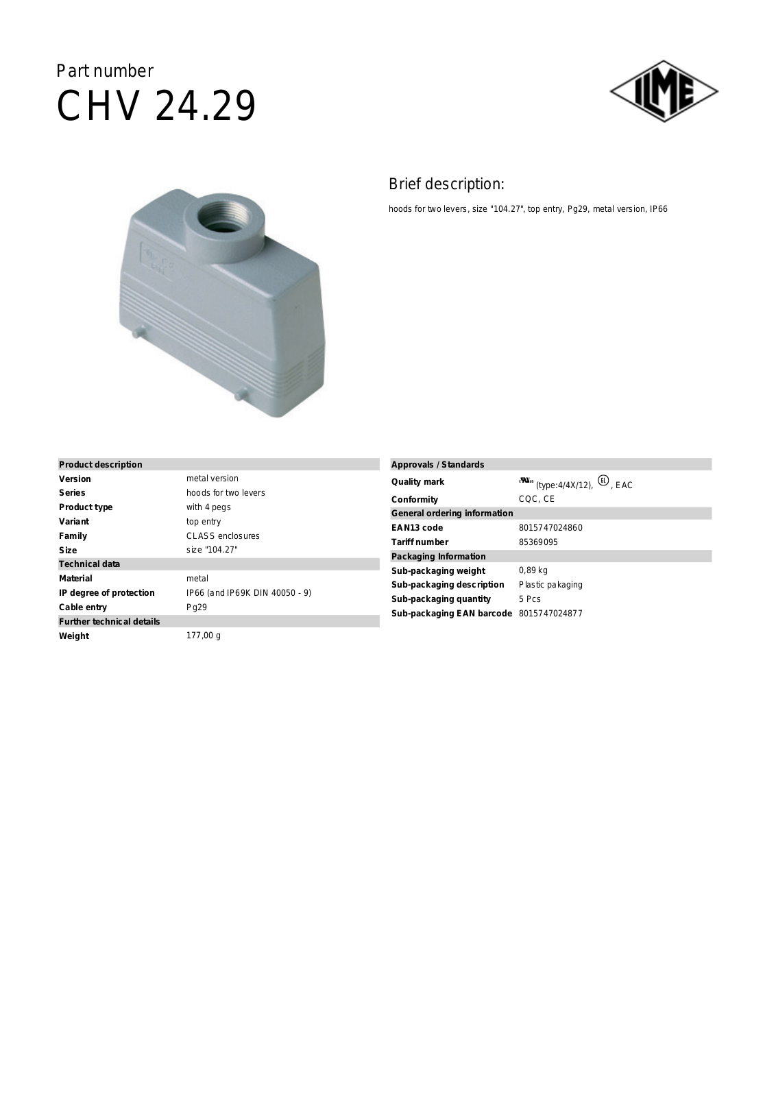 ILME CHV-24.29 Data Sheet