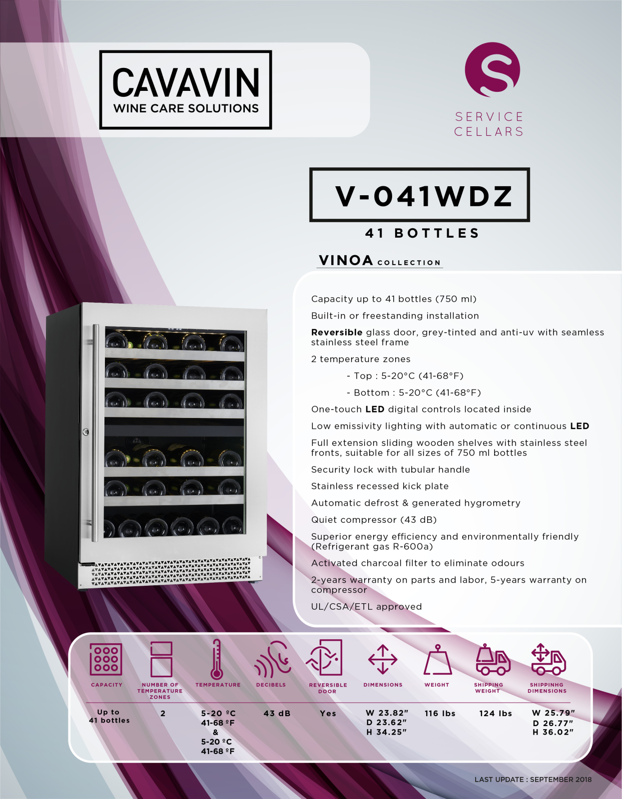 Cavavin V041WDZ PRODUCT SPECIFICATIONS