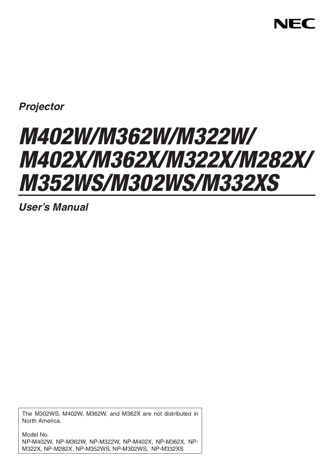 Nec M322X, M322W, M282X, M402W, M302WS User Manual