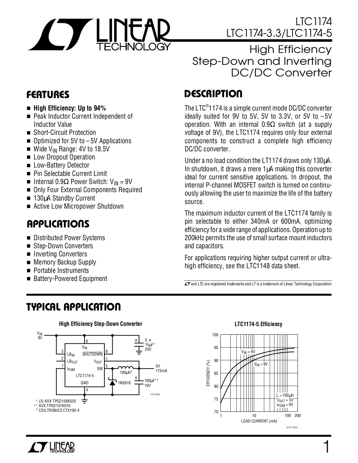 Linear Technology LTC1174-5, LTC1174-3.3, LTC1174 Datasheet