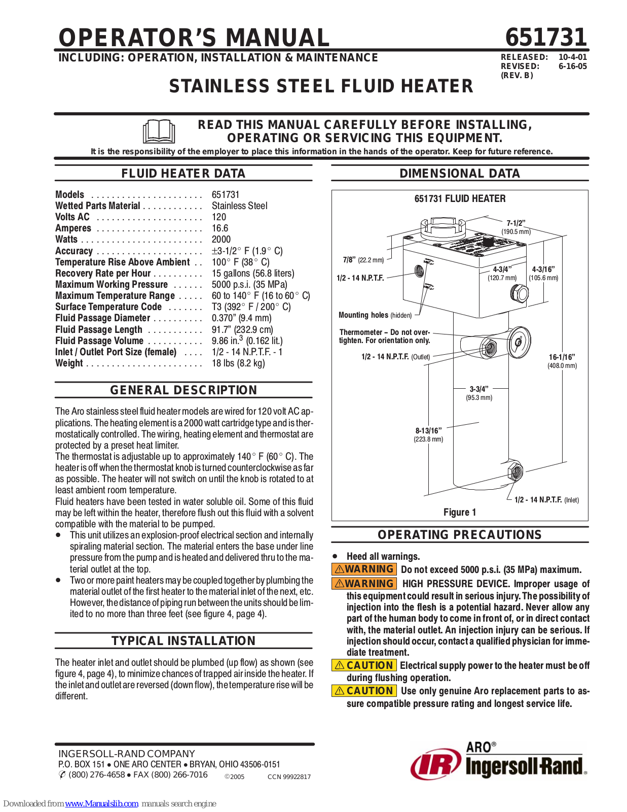 Ingersoll-Rand 651731 Operator's Manual