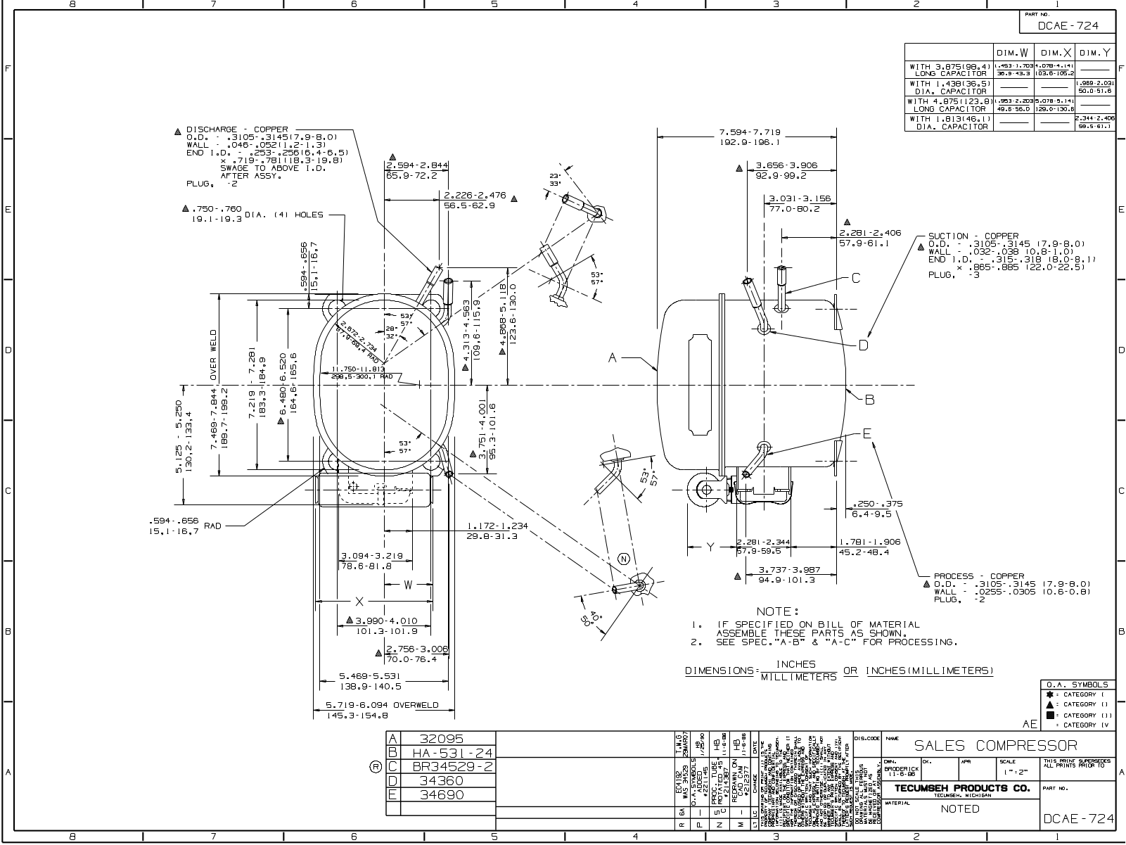 Tecumseh AEA2410YXA, AEA3448YXA, AEA4448YXA, AEA4448YXD, AEA9423YXA Drawing Data