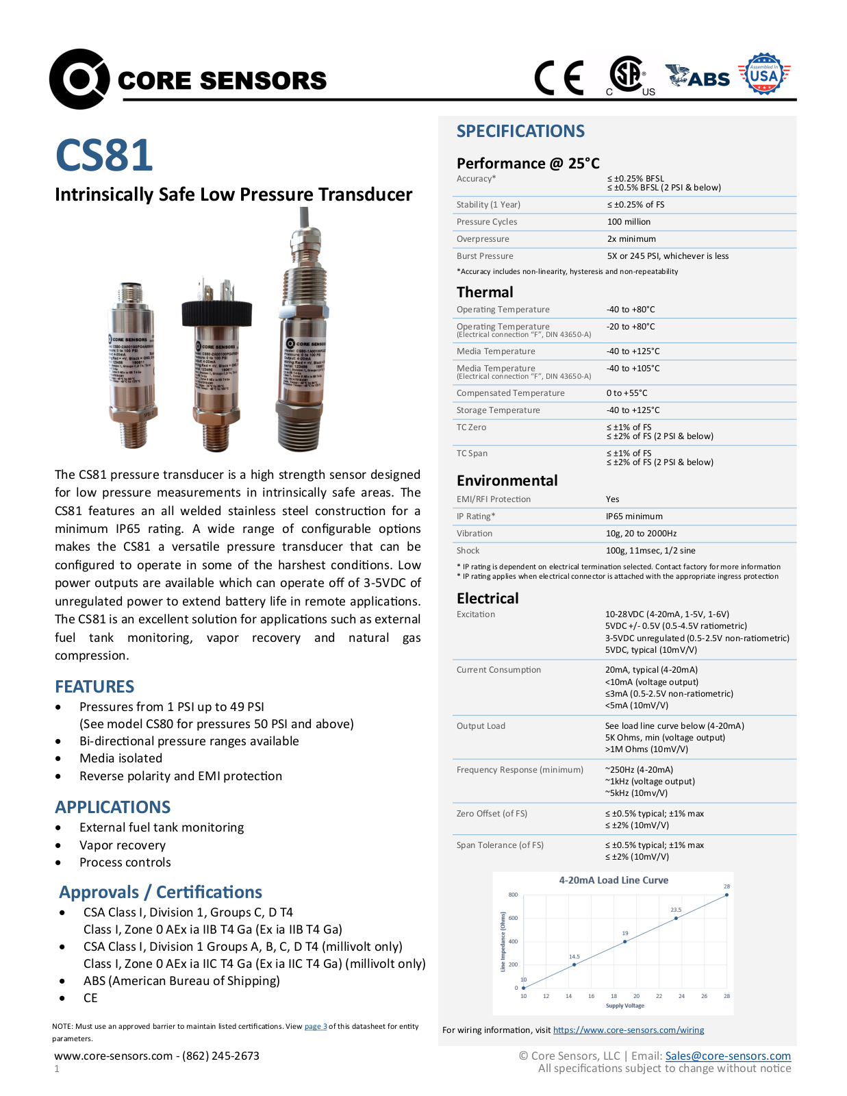 Core Sensors CS81 Specifications