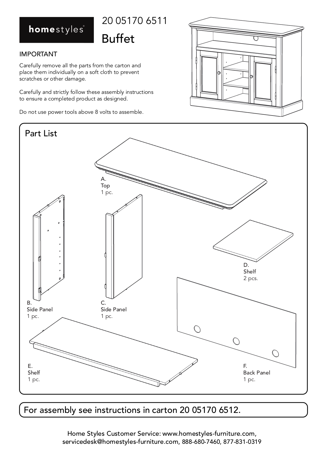 Homestyles 20 05170 6511 Assembly Instructions