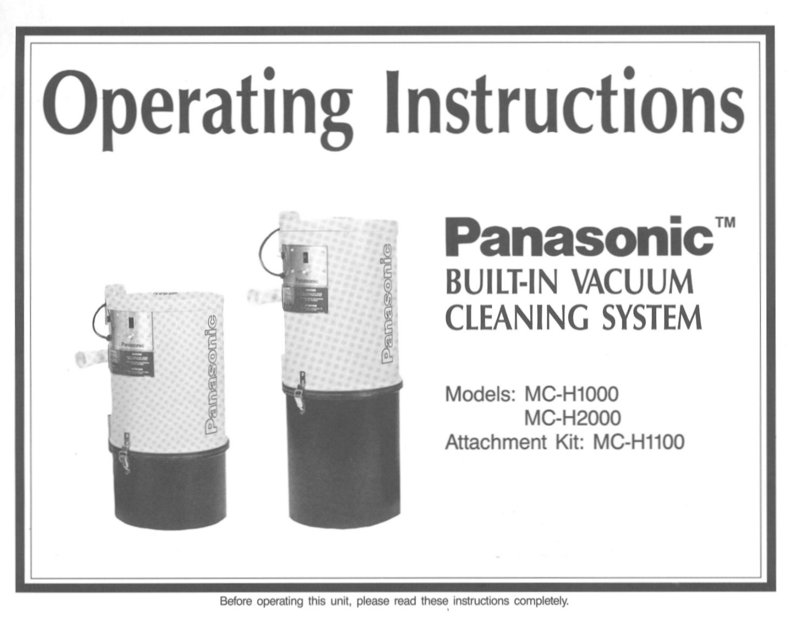 Panasonic MC-H1100, MC-H1000, MC-H2000 User Manual