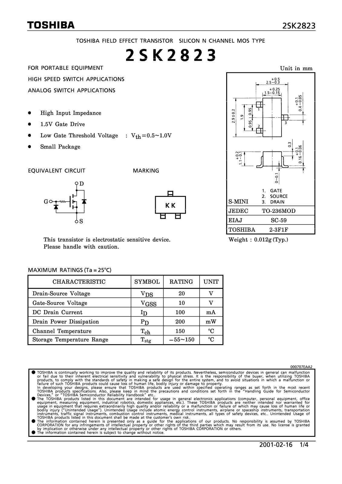 TOSHIBA 2SK2823 Service manual