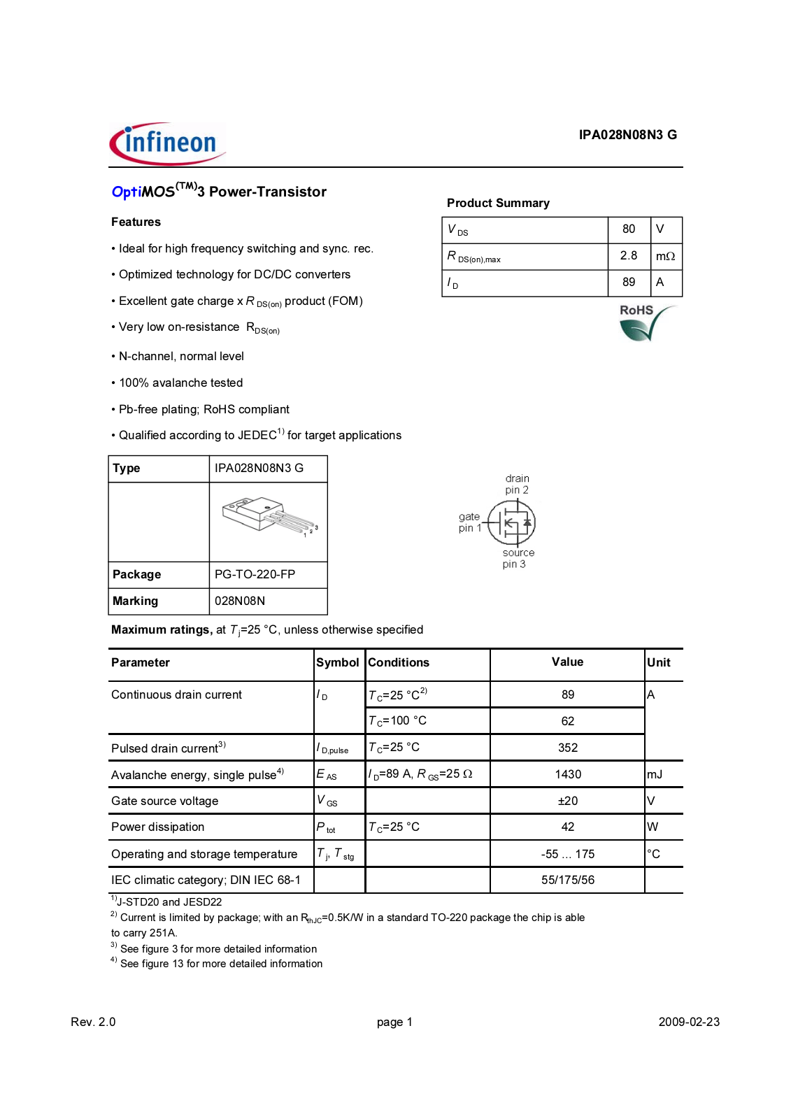 Datasheet ipa028n08n3_rev2.0 Datasheet - ManualMachine.com