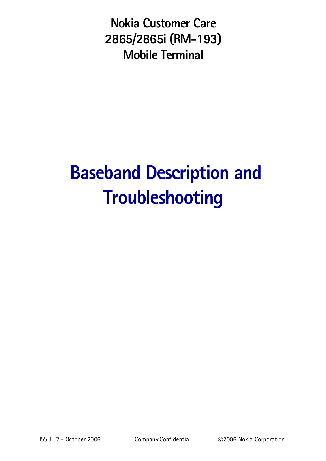 Nokia rm193, 2865, 2865i Baseband Description and Troubleshooting