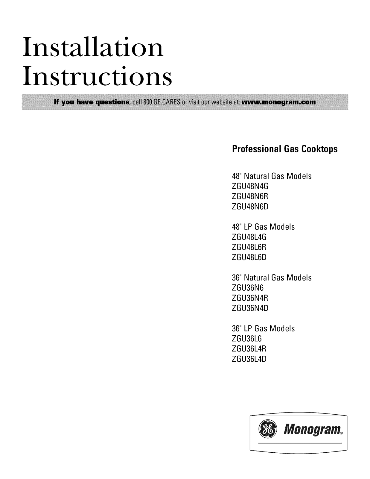 GE ZGU36L4DH5SS, ZGU36L4RH3SS, ZGU36L4RH5SS, ZGU36L6H5SS, ZGU36N4DH5SS Installation Guide - ManualMachine.com