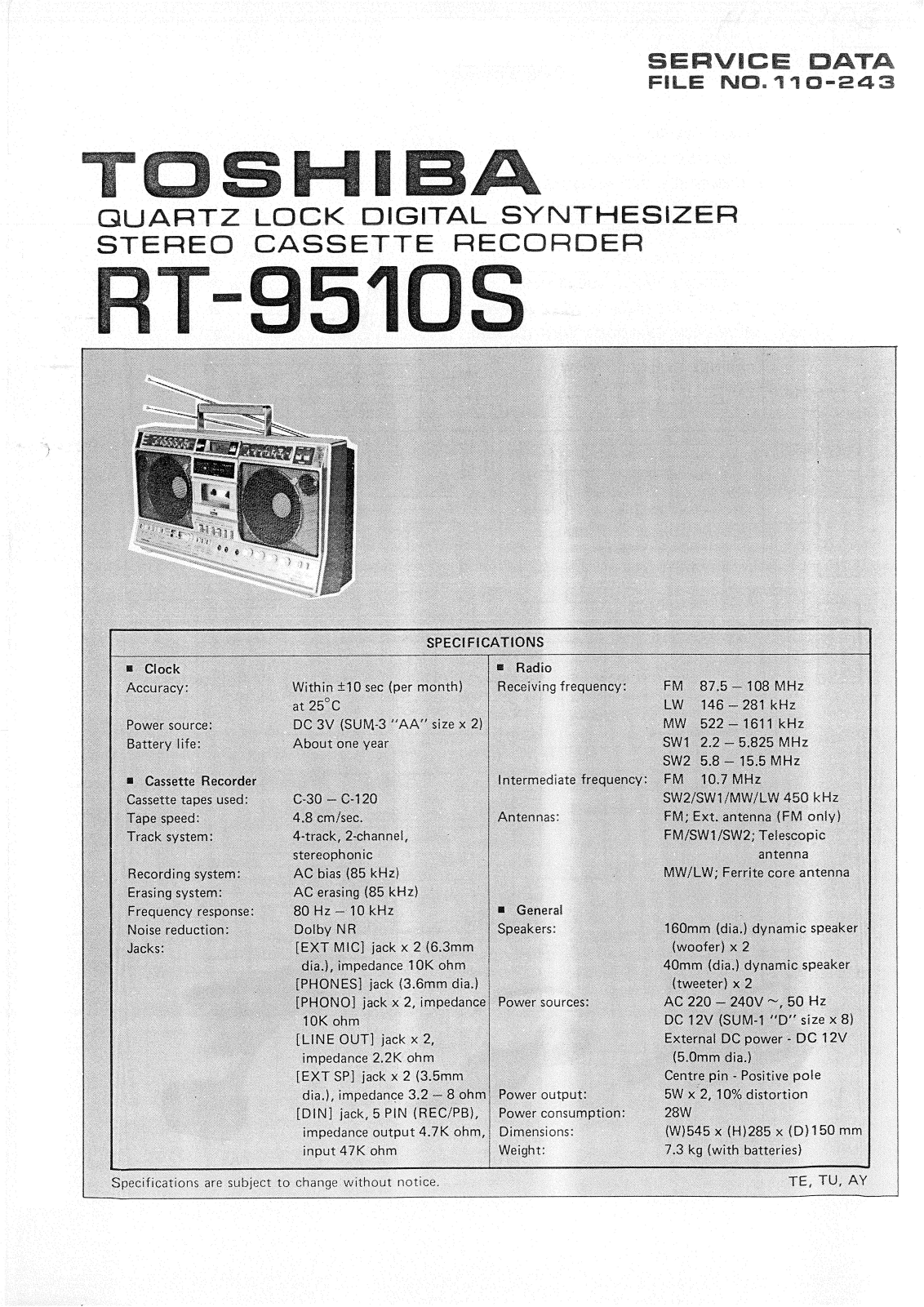 Toshiba RT-9510-S Service manual