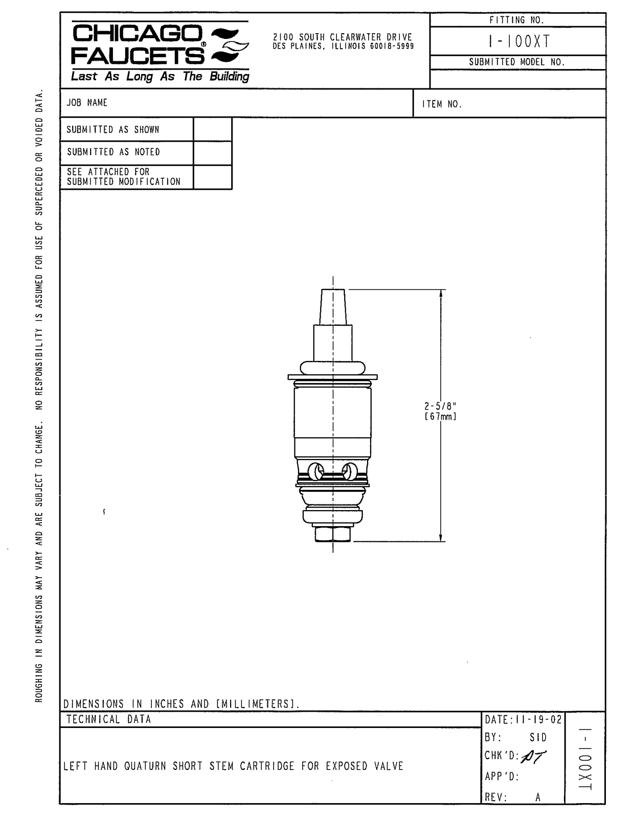 Chicago Faucet 1-100XT, 1-100XTJKNF User Manual