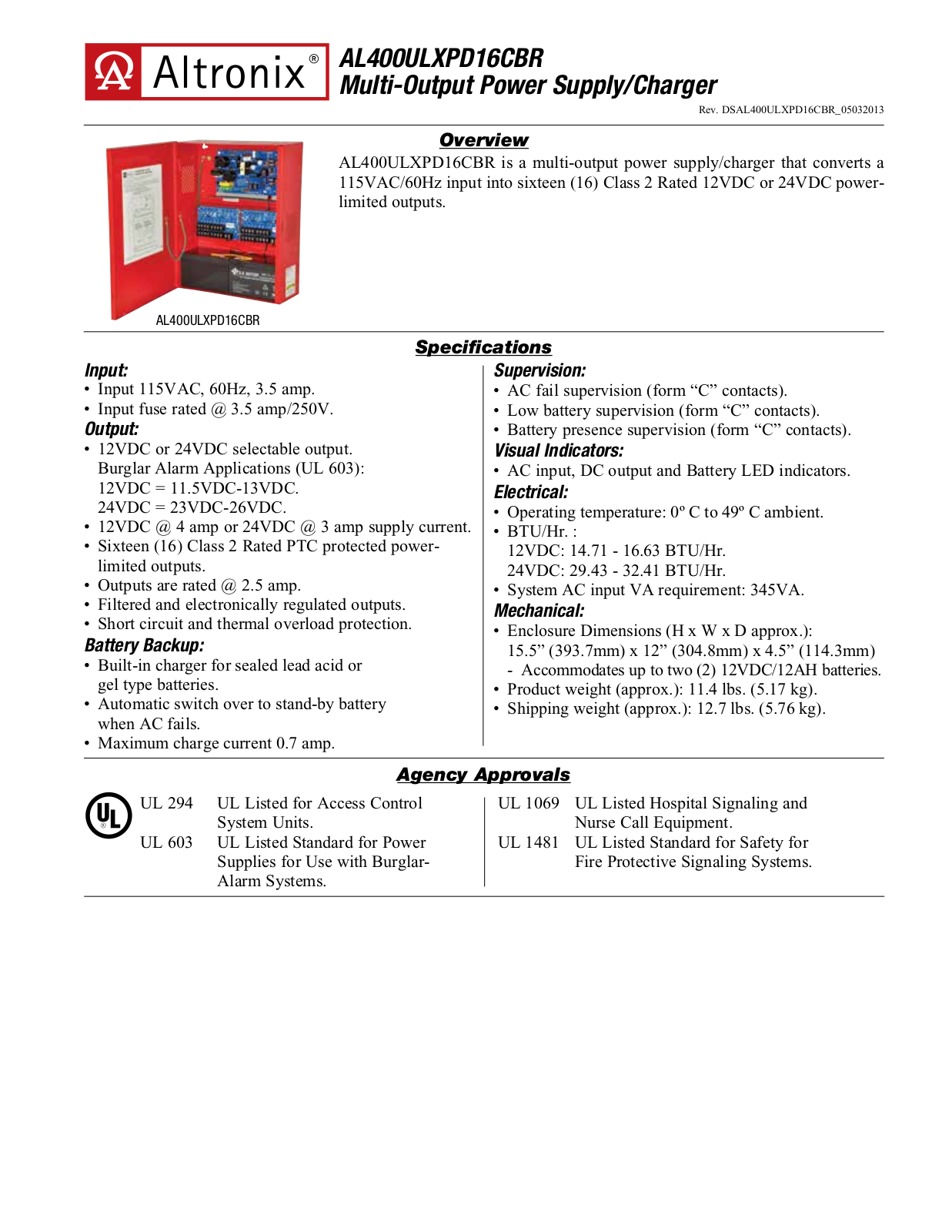 Altronix AL400ULXPD16CBR Data Sheet