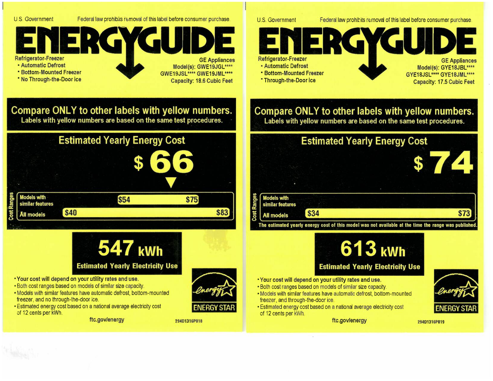 General Electric GYE18JSLSS Energy Guide