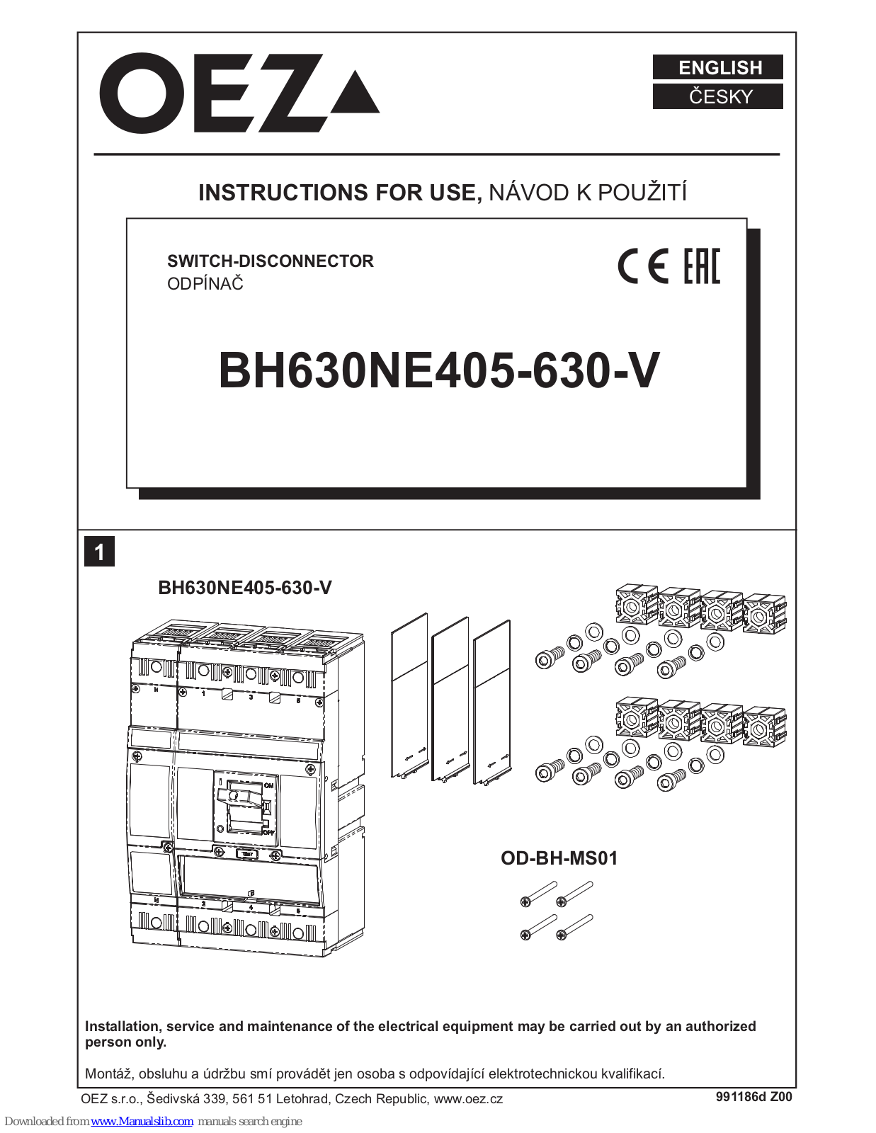 OEZ BH630NE405-630-V, BH630NE305-630-V Instruction Manual