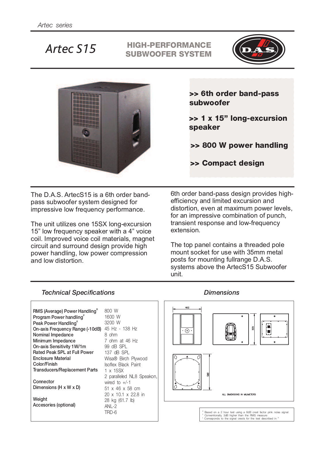 DAS ARTEC-S15 User Manual