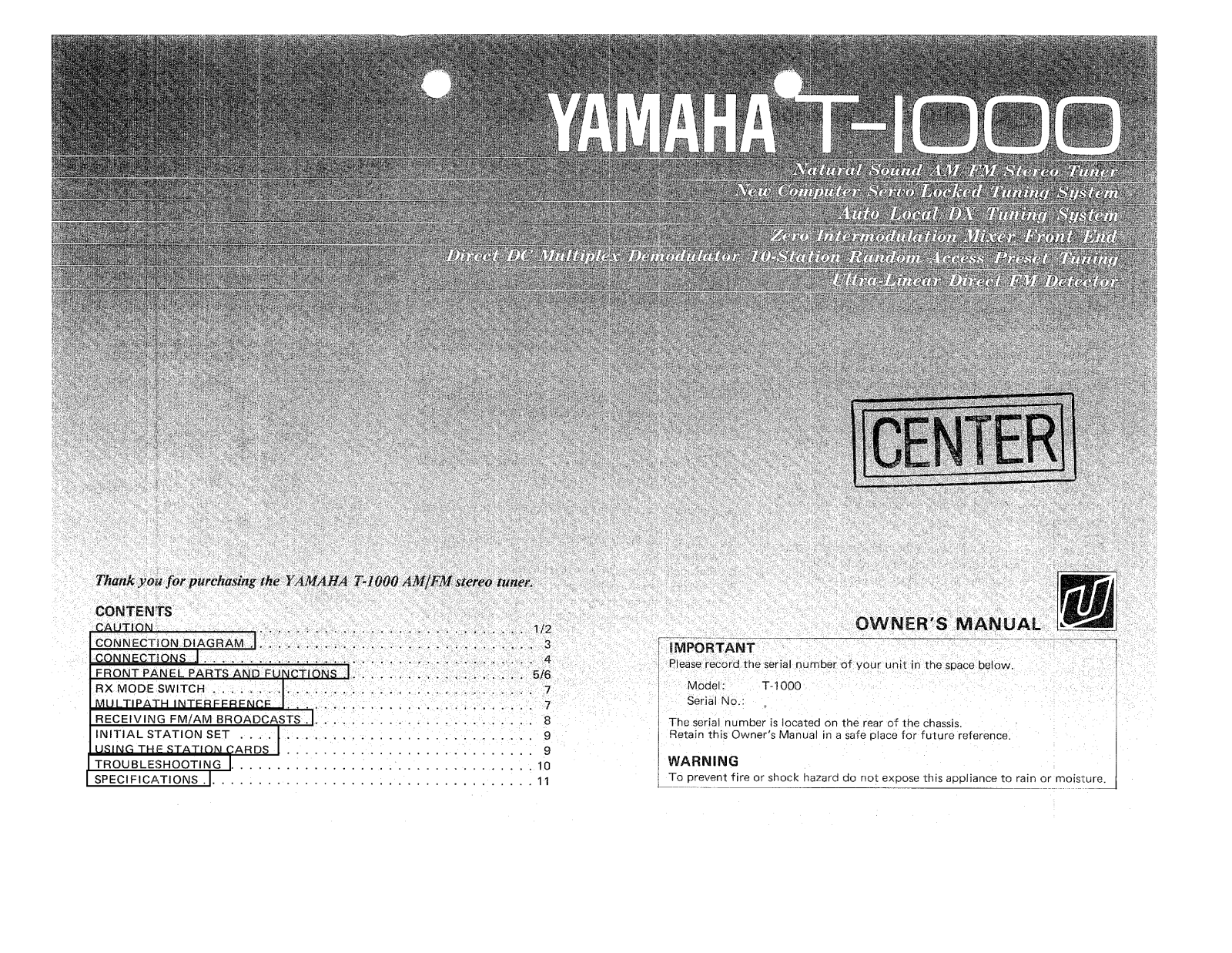 Yamaha T-1000 Owners manual