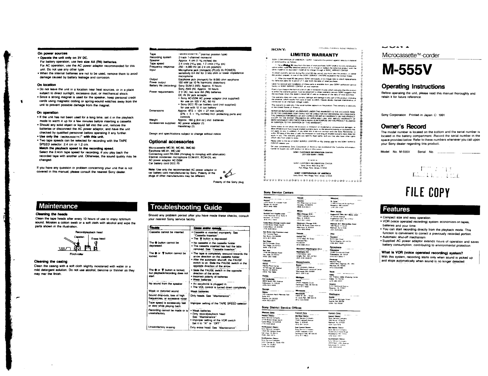 Sony M555V User Manual