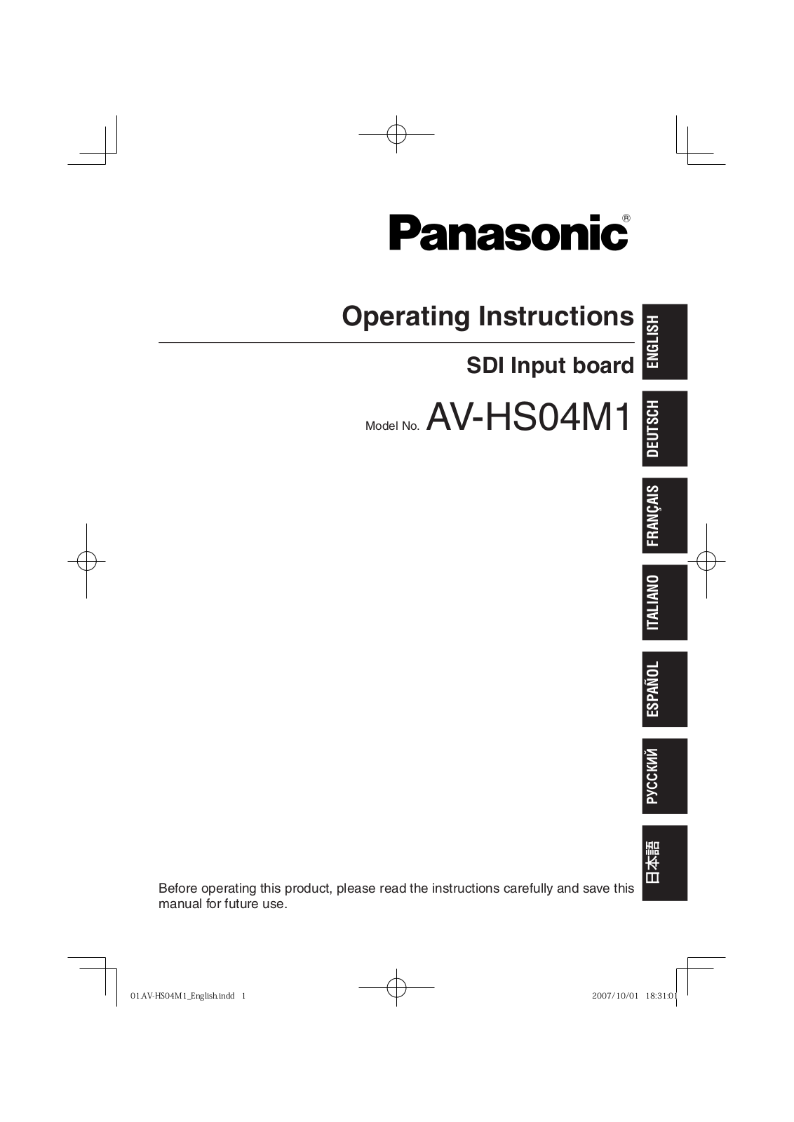 Panasonic AV-HS04M1 Operating Instruction