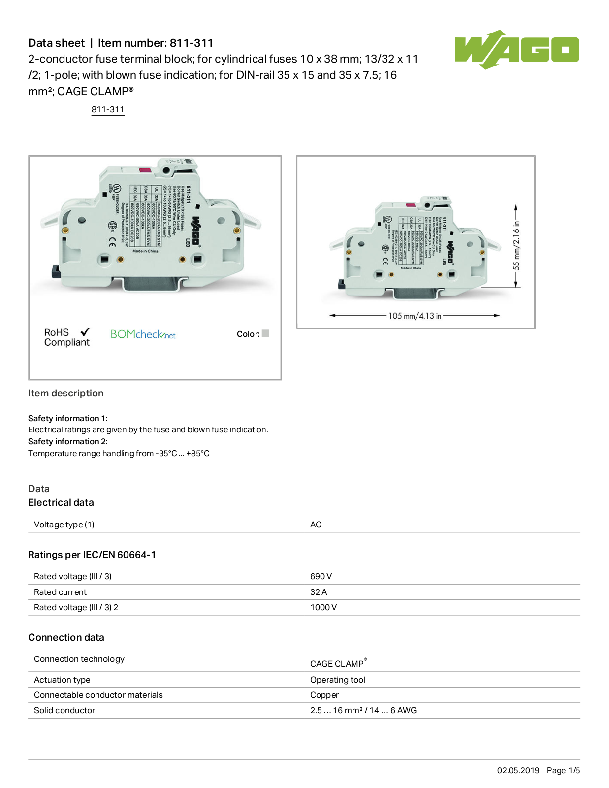 Wago 811-311 Data Sheet