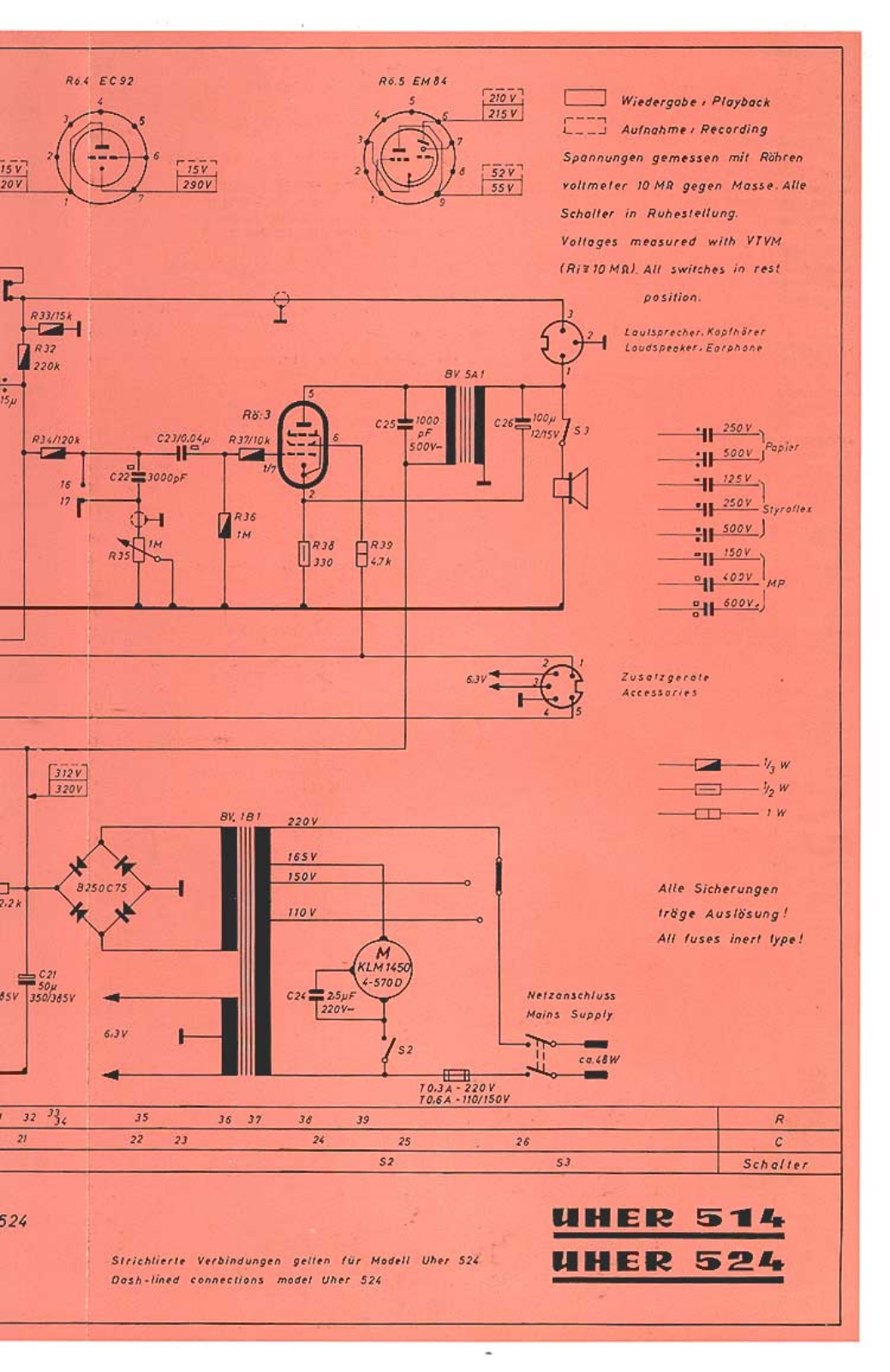 Uher 512, 524 Schematic