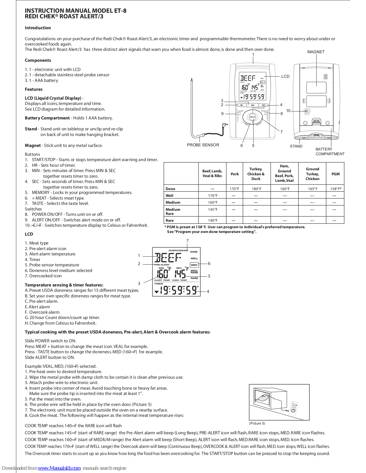 Maverick ET-83, ET-8, REDI CHEK ROAST ALERT/3 Instruction Manual