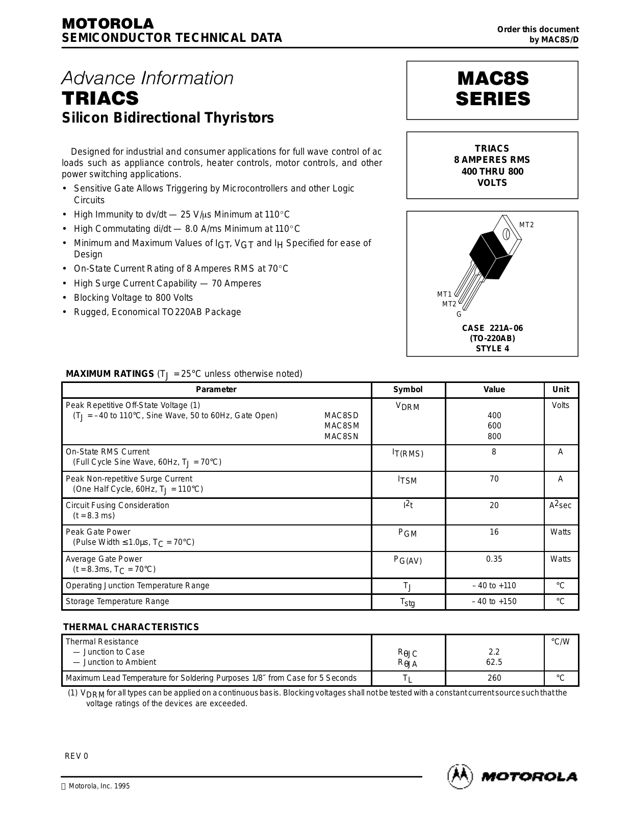 Motorola MAC8SD, MAC8SM Datasheet