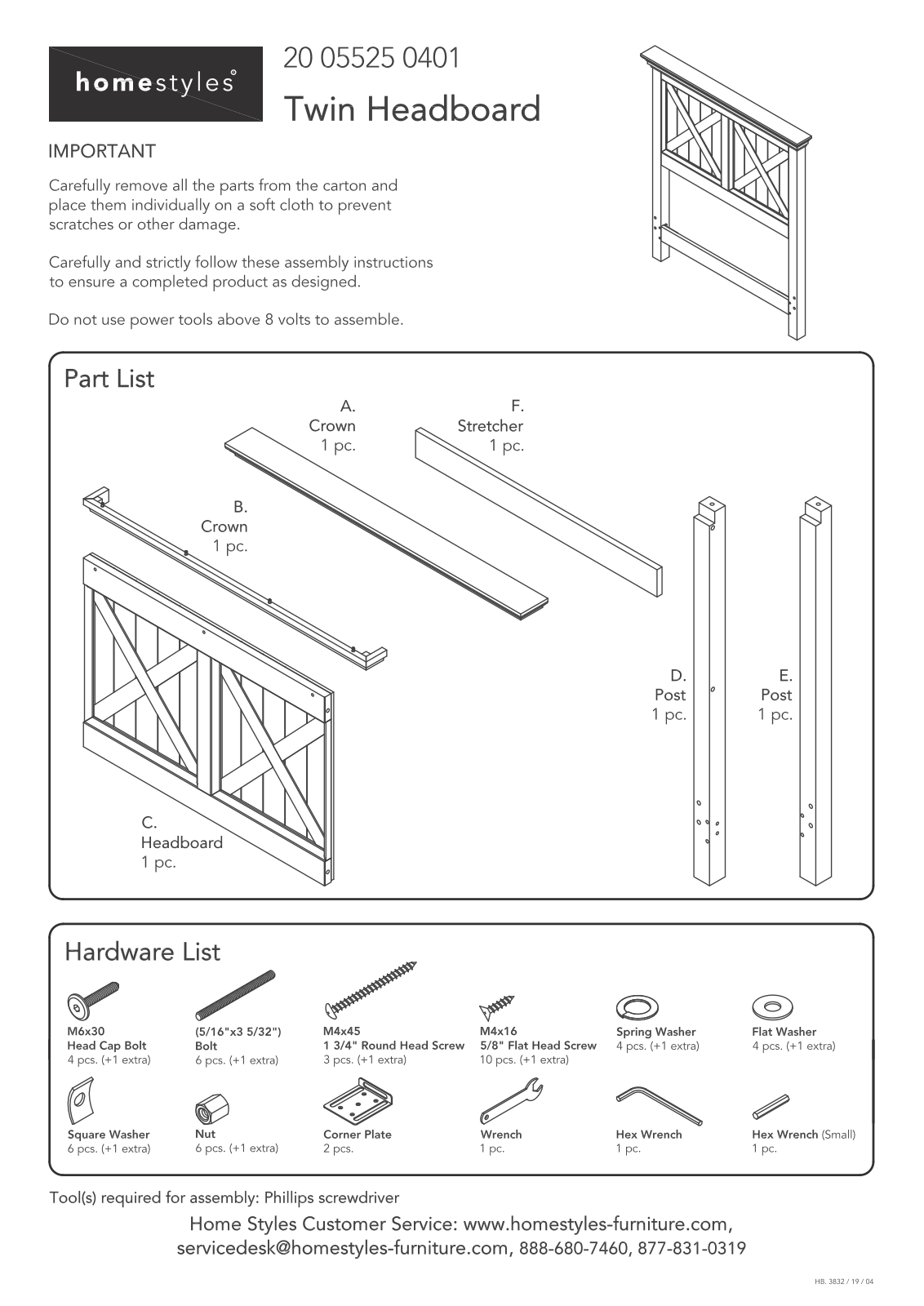 Homestyles 20 05525 0401 Assembly Instructions