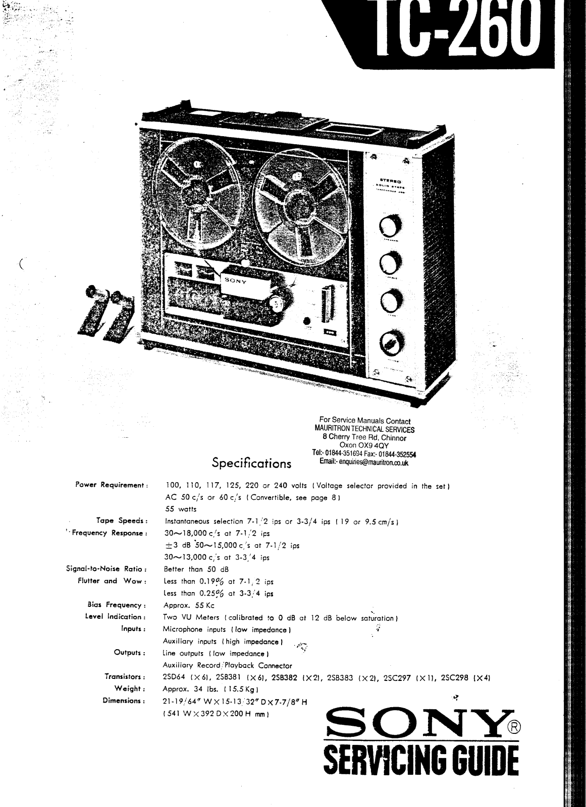 Sony TC-260 Service manual