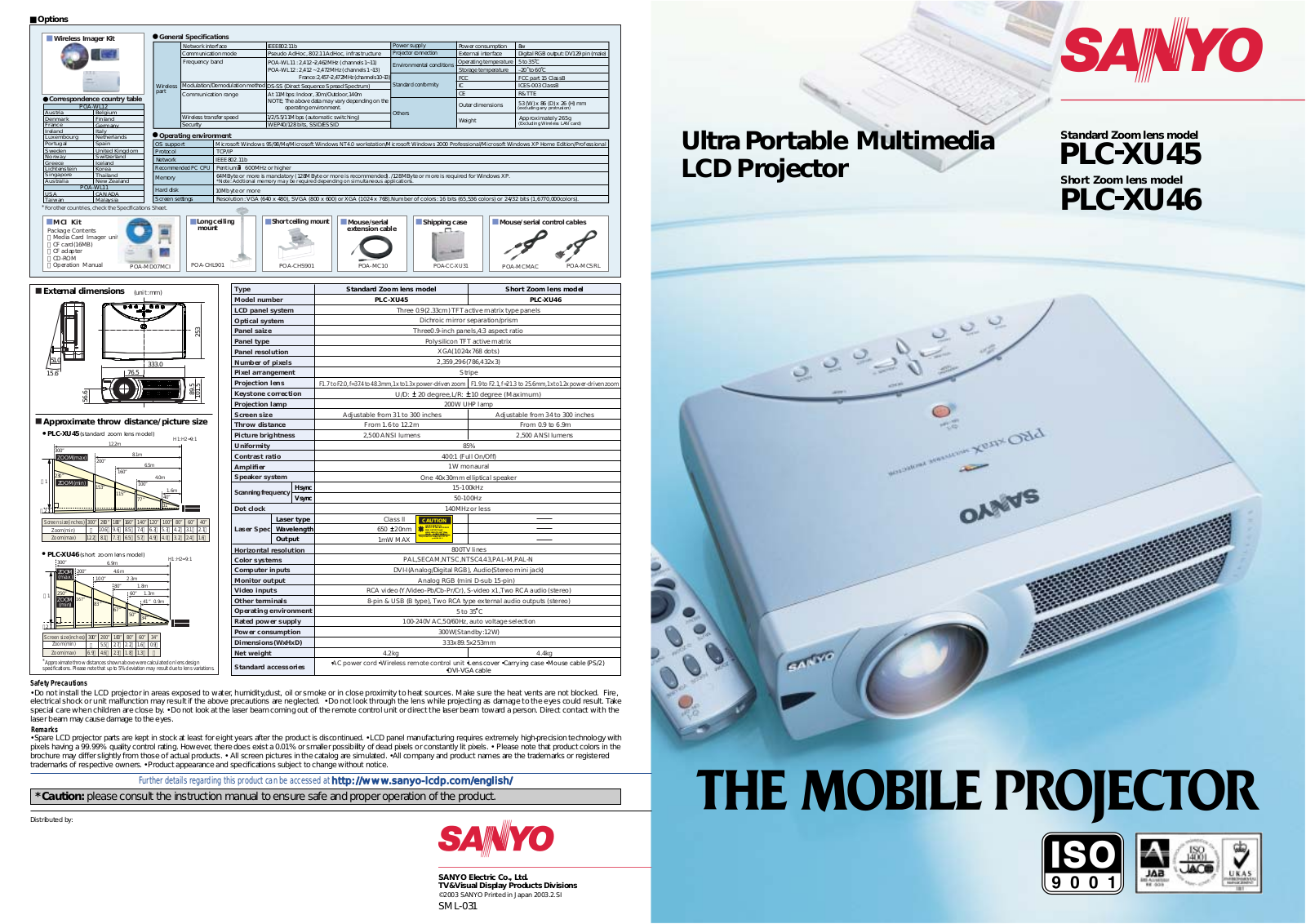 Sanyo PLC-XU46 Product Sheet