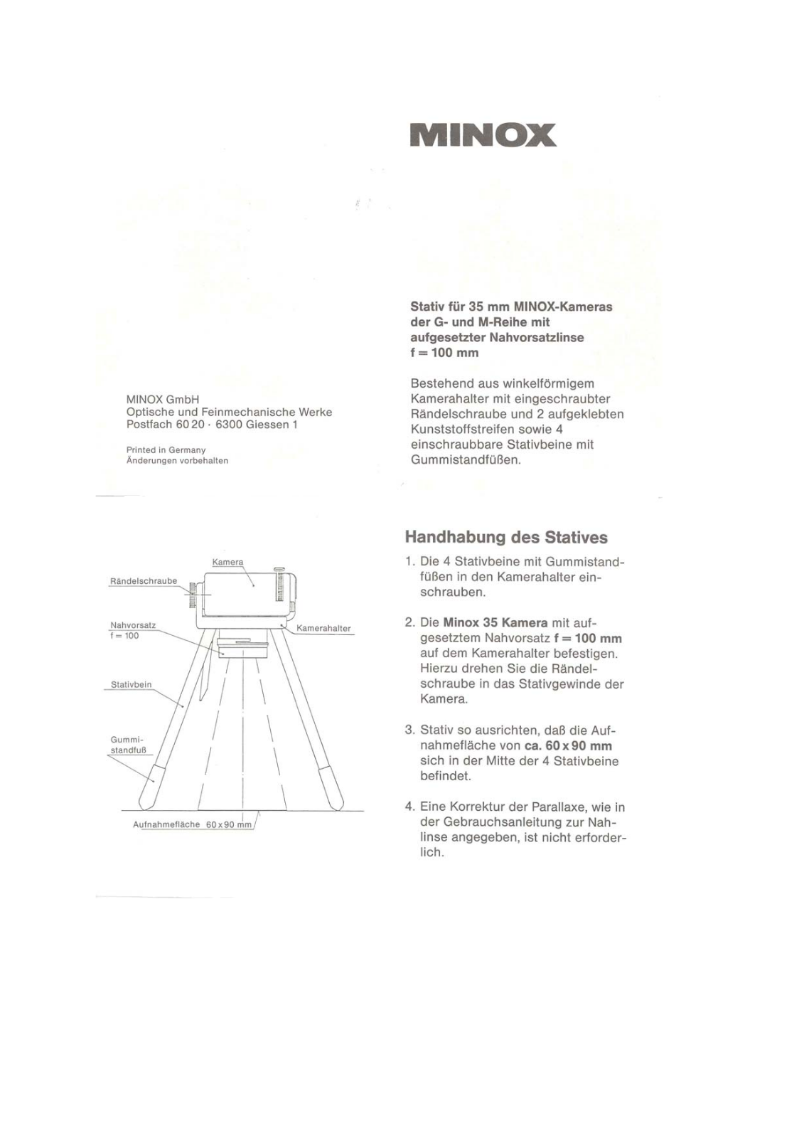 MINOX 35 Repro Stand User Manual