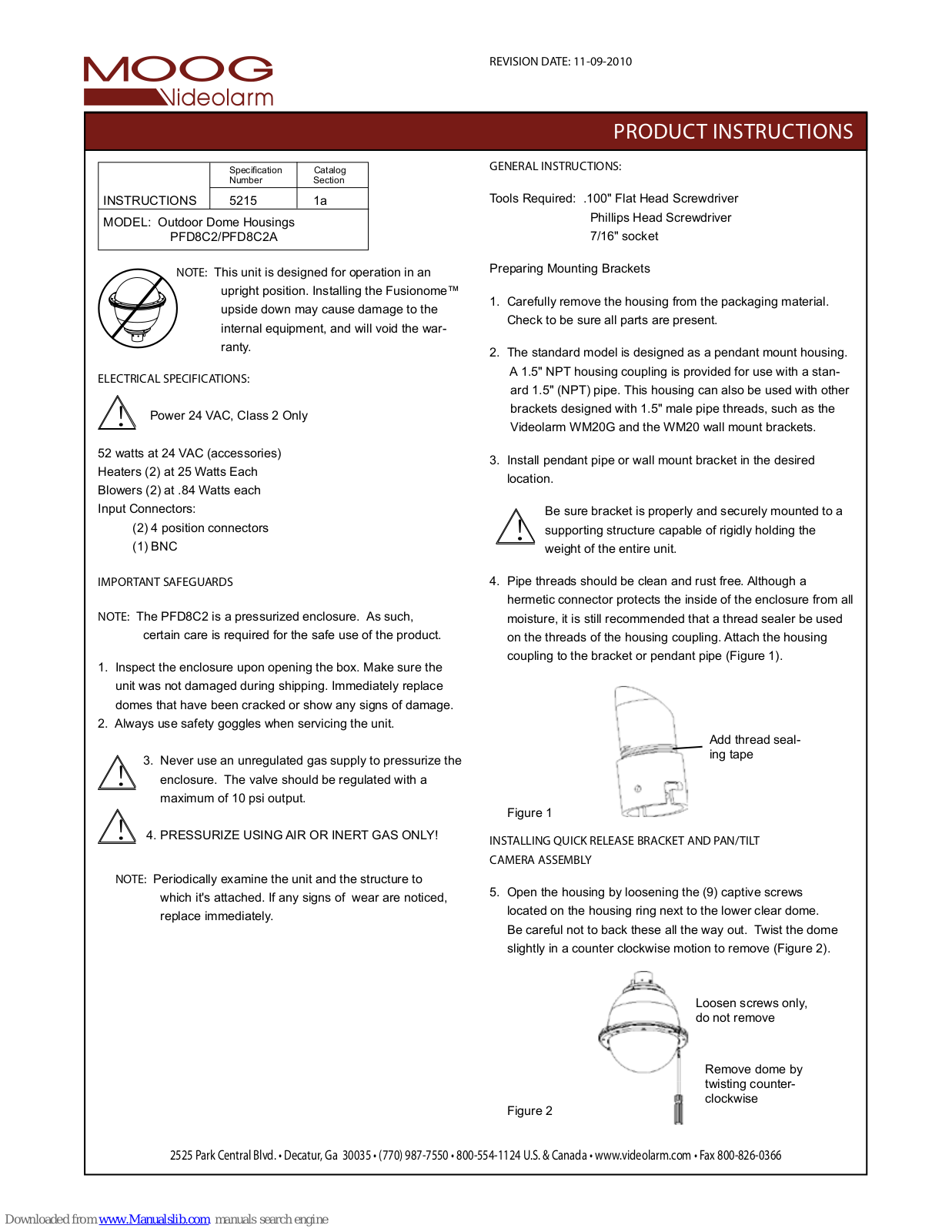 Moog Videolarm PFDW75TF2N, PFD8C2, PFD8C2A Product Instructions