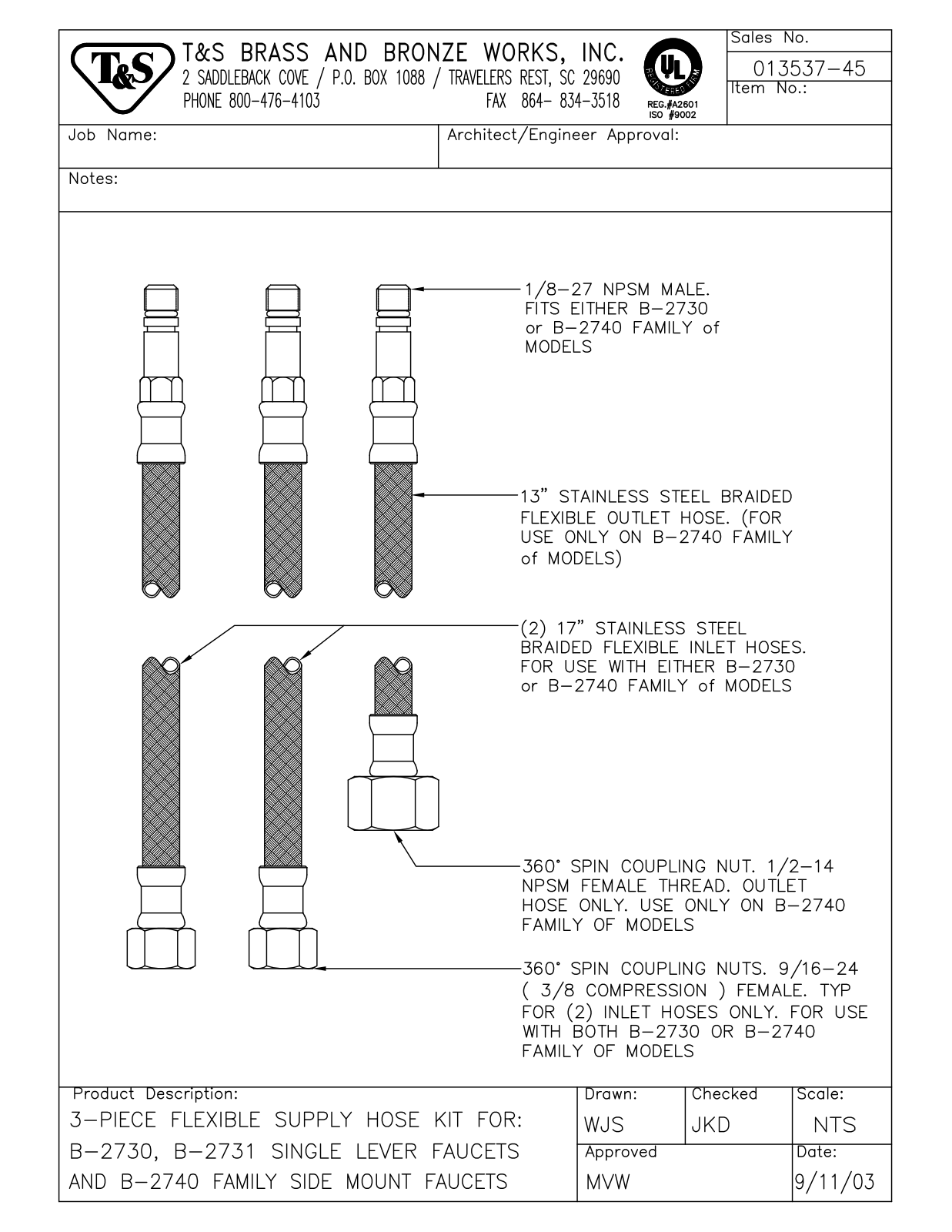 T&S Brass 013537-45 User Manual