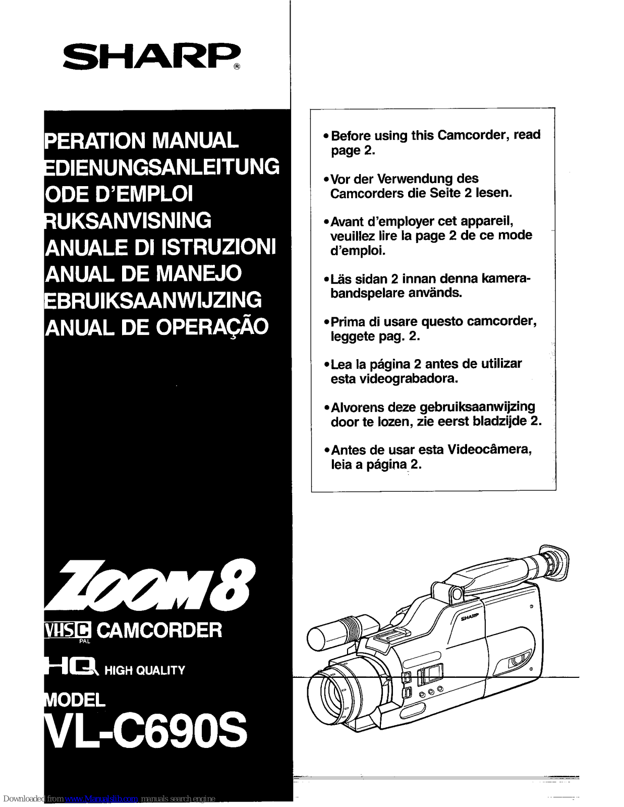 Sharp VL-C690S,Zoom 8 VL-C690S Operation Manual