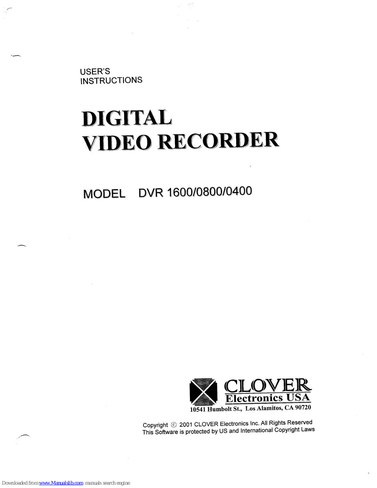 Clover DVR 1600, DVR 0800, DVR 0400 User Instructions