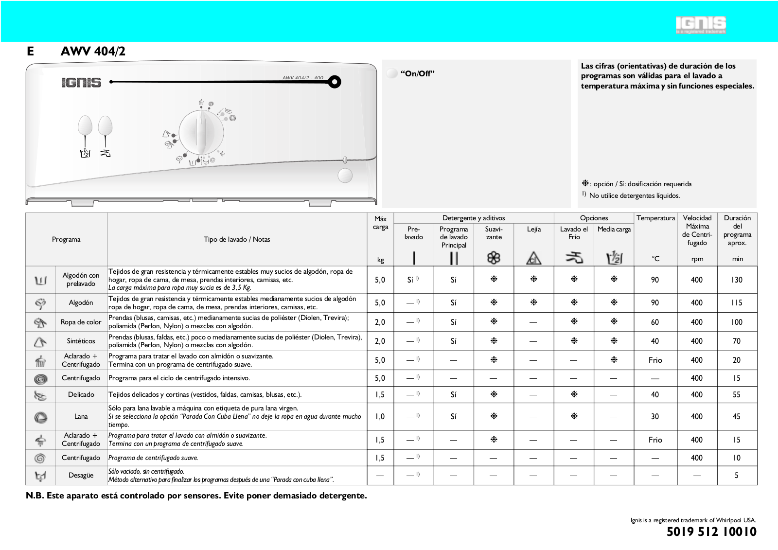 Whirlpool AWV 404/2 User Manual