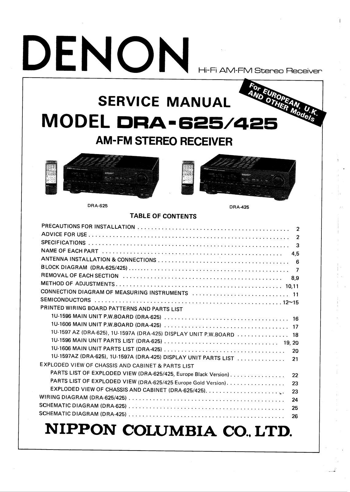 Denon DRA-625 Service Manual