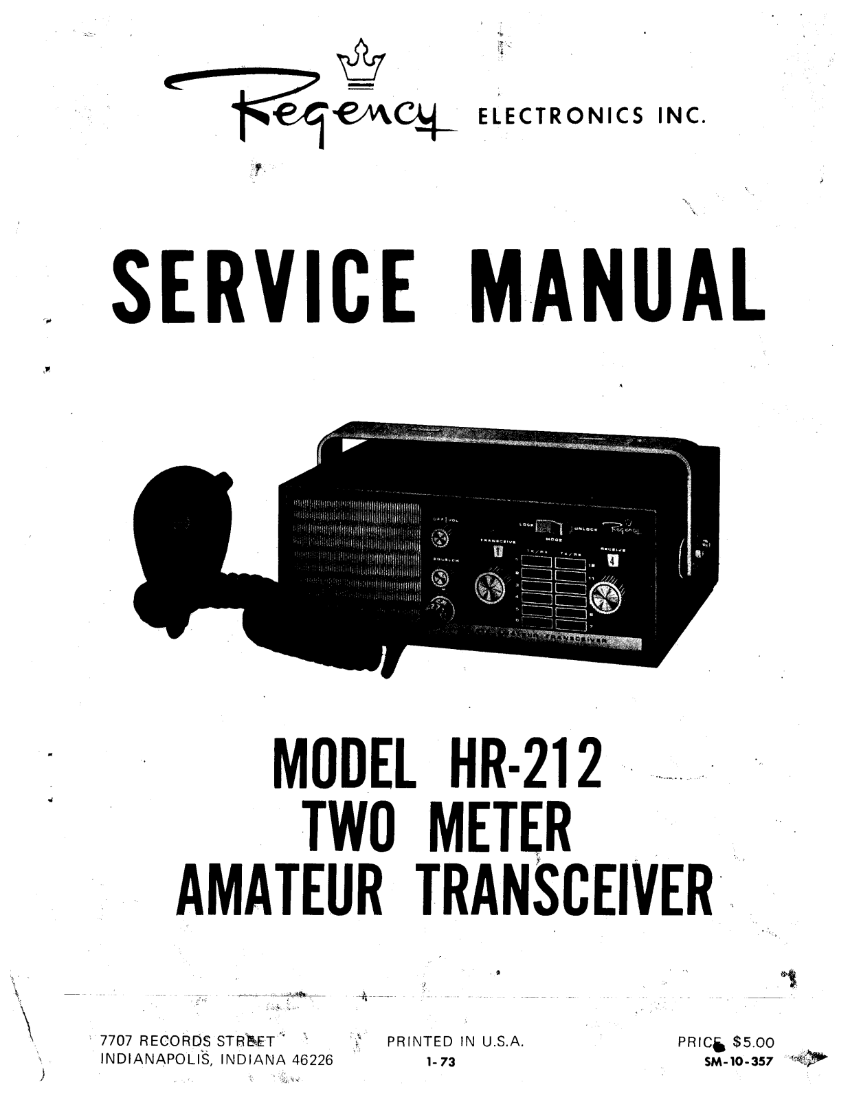 Regency HR-212 User Manual