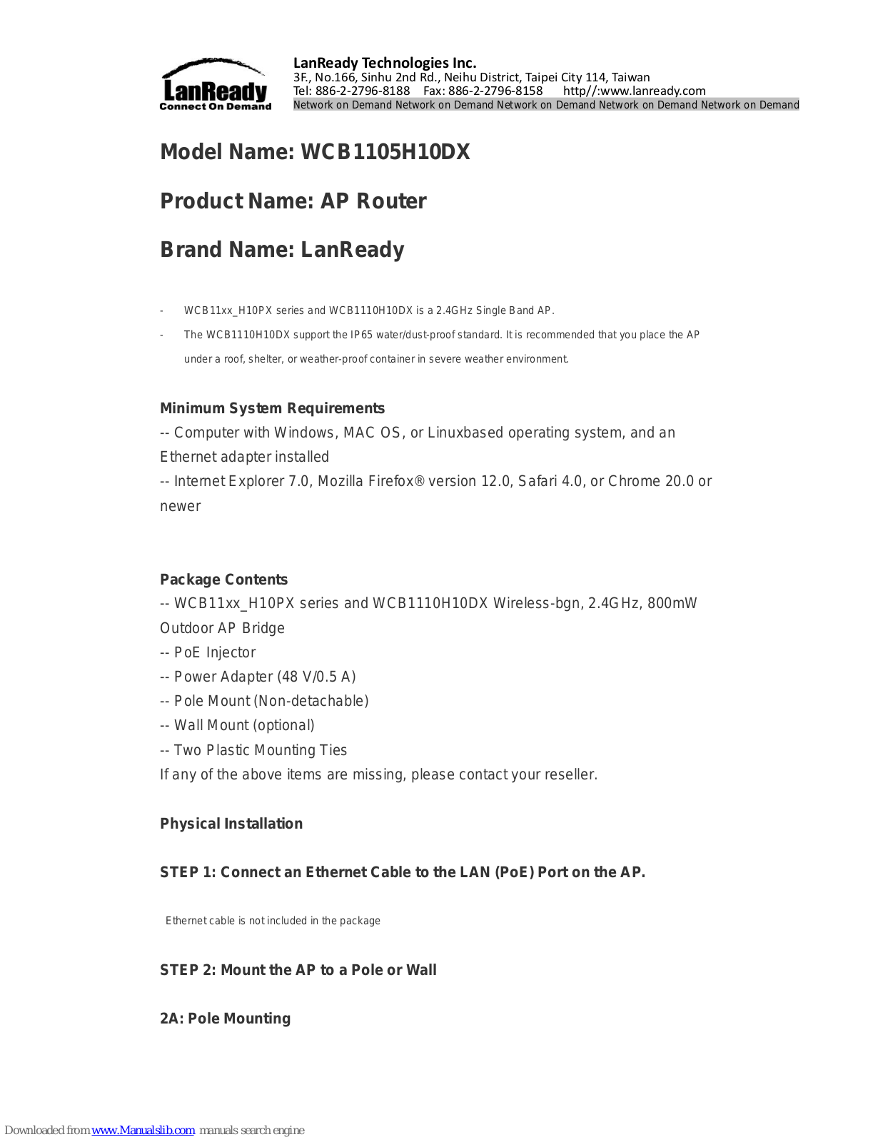 LanReady WCB1105H10DX User Manual