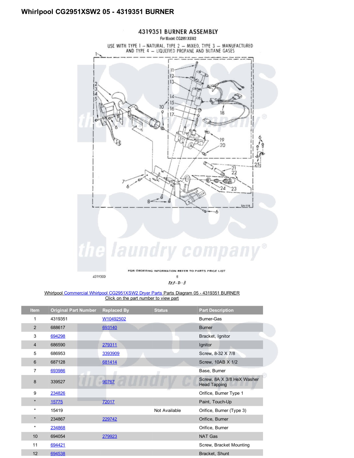 Whirlpool CG2951XSW2 Parts Diagram