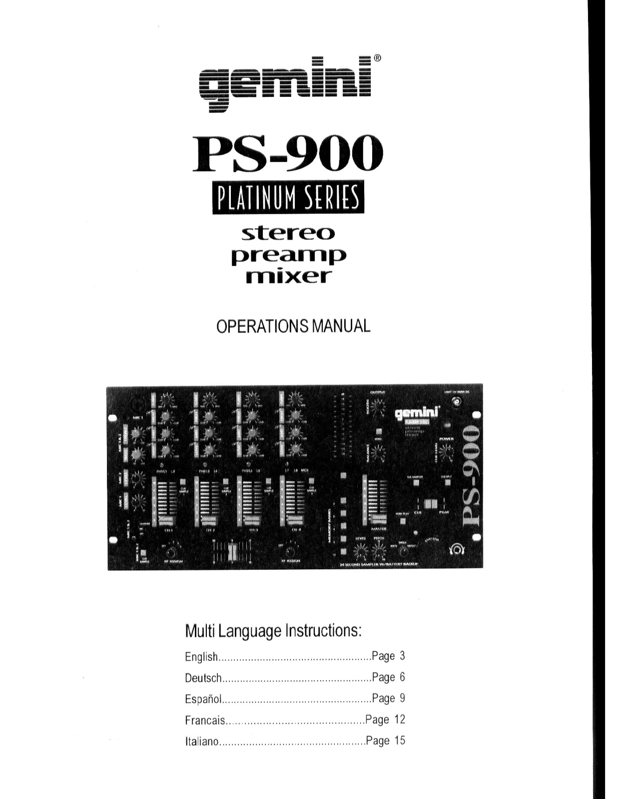 Gemini PS-900 User Manual