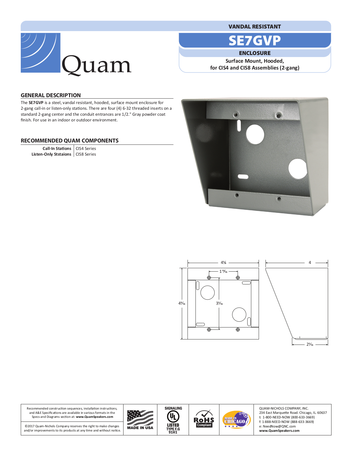 Quam SE7GVP Specifications