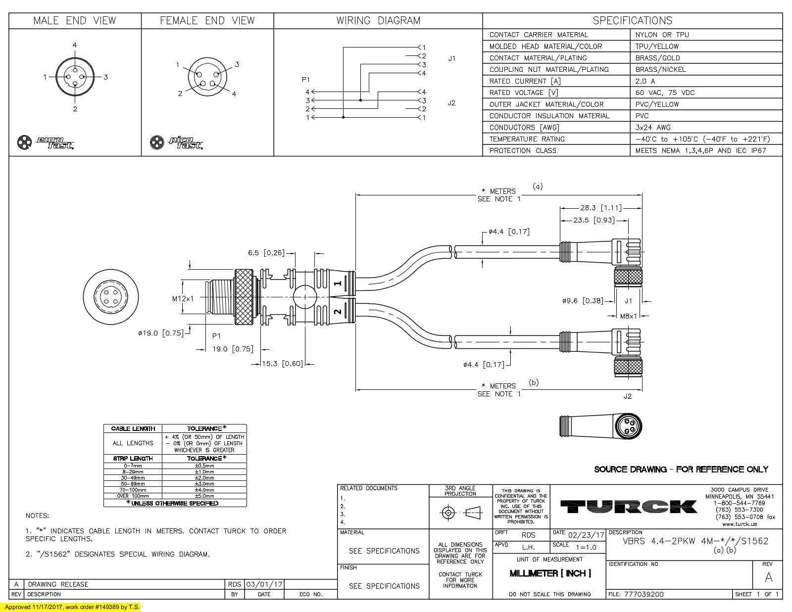 Turck VBRS4.4-2PKW4M-3/3/S1562 Specification Sheet