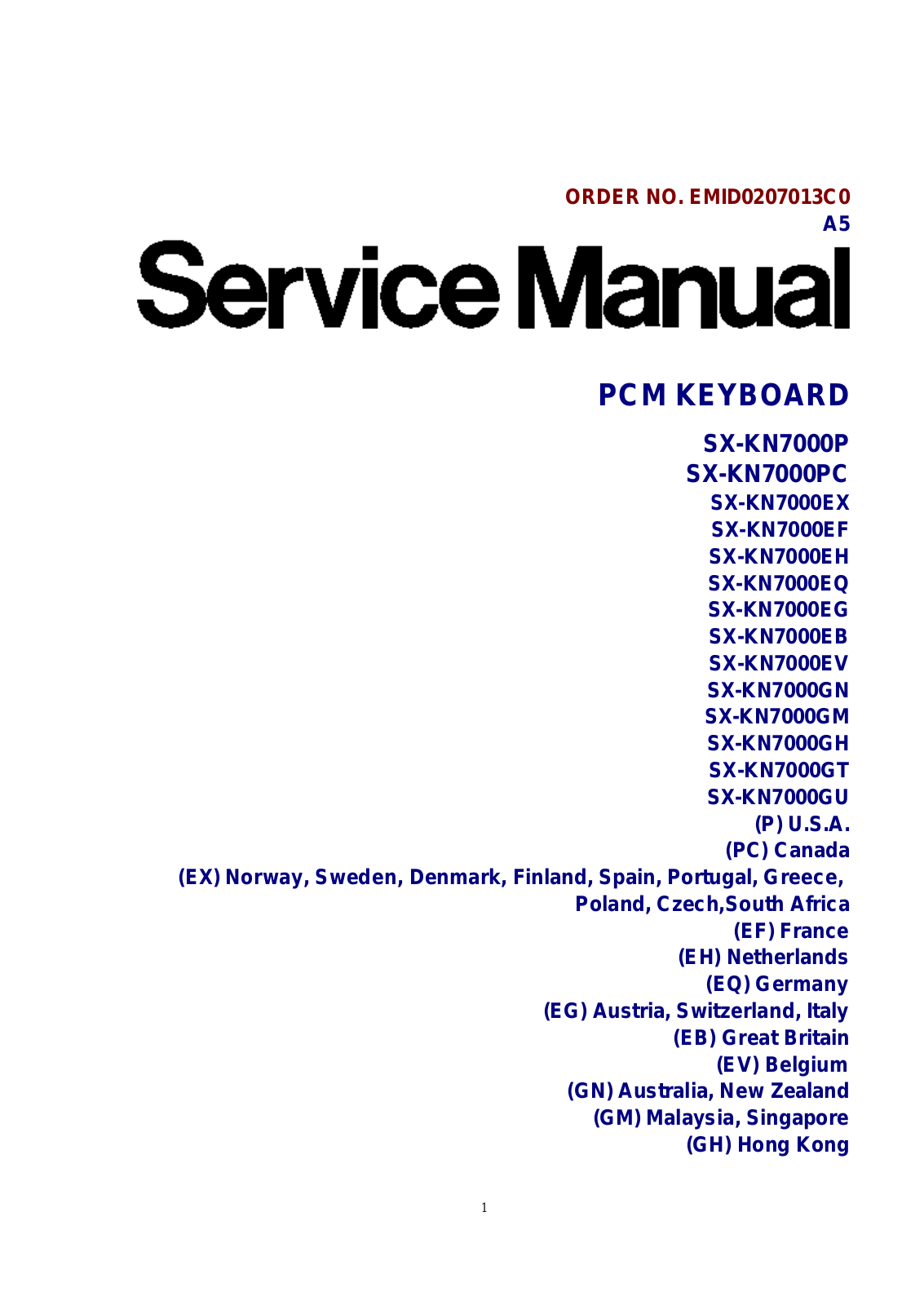 Technics SX-KN7000GU, SX-KN7000GT, SX-KN7000GH, SX-KN7000GM, SX-KN7000GN Service Manual