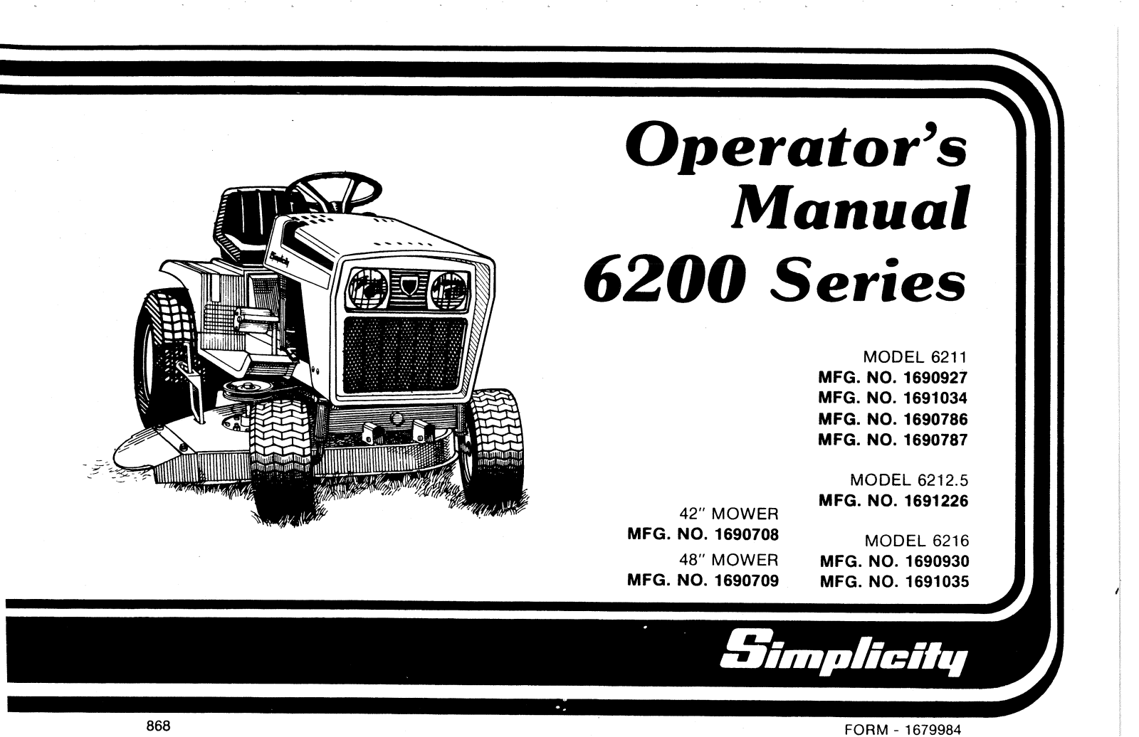 Simplicity 6200 Series Operator's Manual