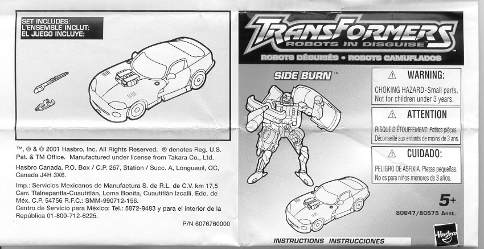 HASBRO Transformers Robots in Disguise Side Burn User Manual