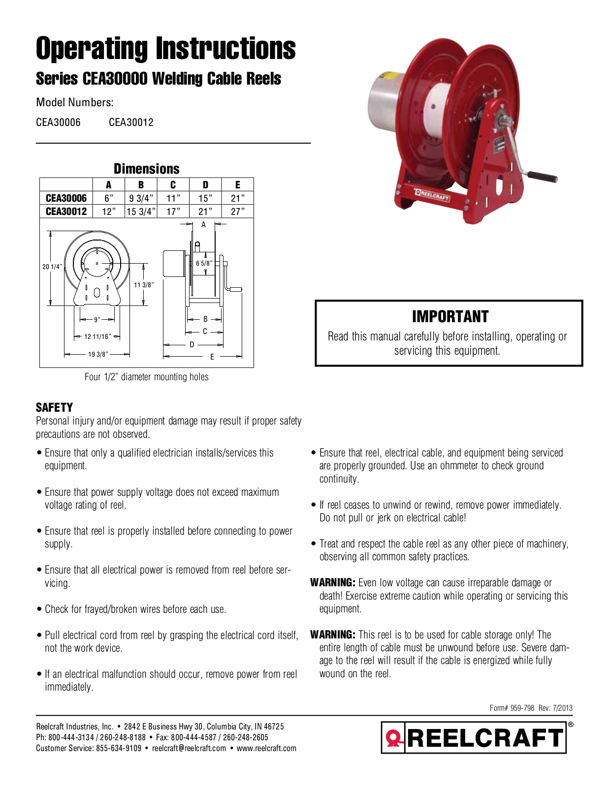 Reelcraft CEA30000 User Manual