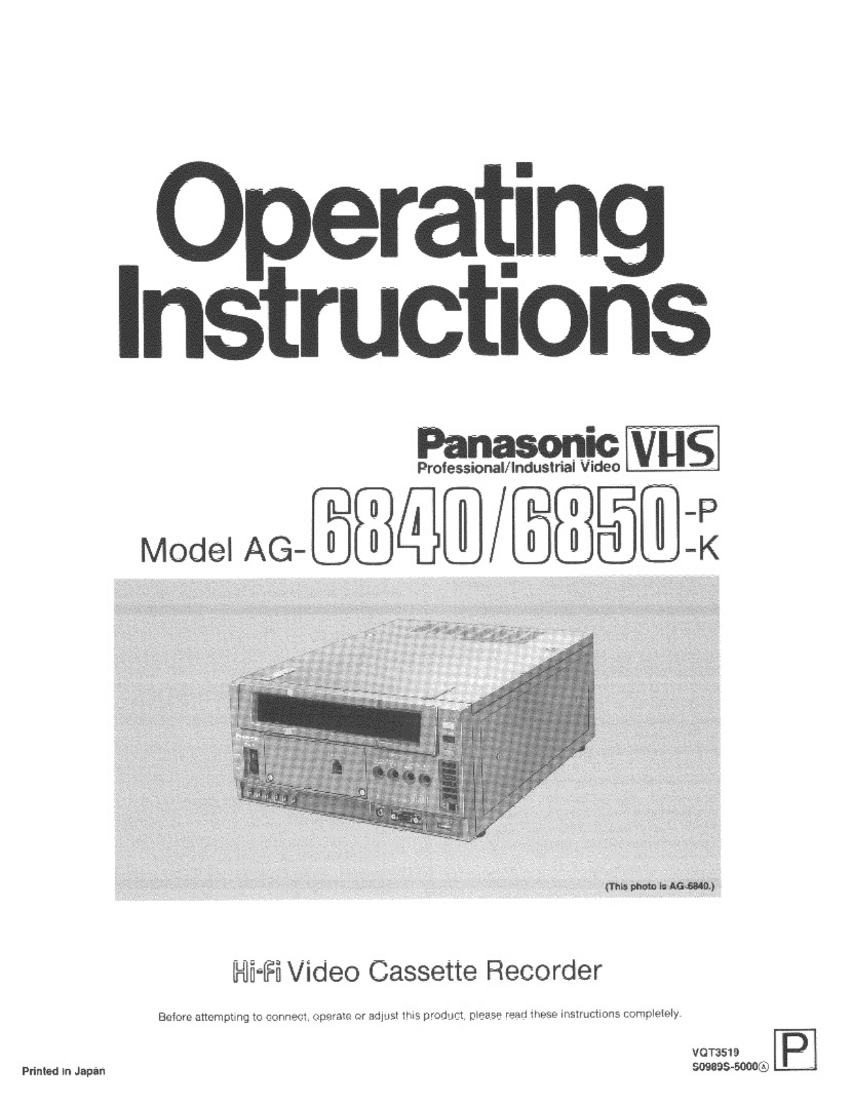 Panasonic AG-6850P, AG-6850K, AG-6850, AG-6840P, AG-6840K User Manual