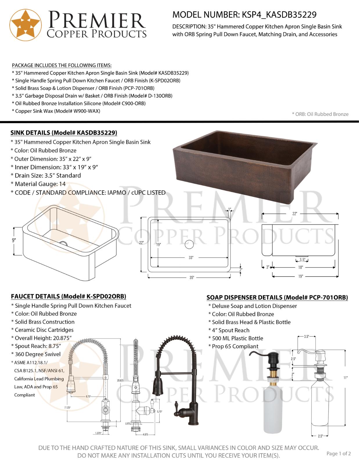 Premier Copper Products IER1674 Specifications - ManualMachine.com