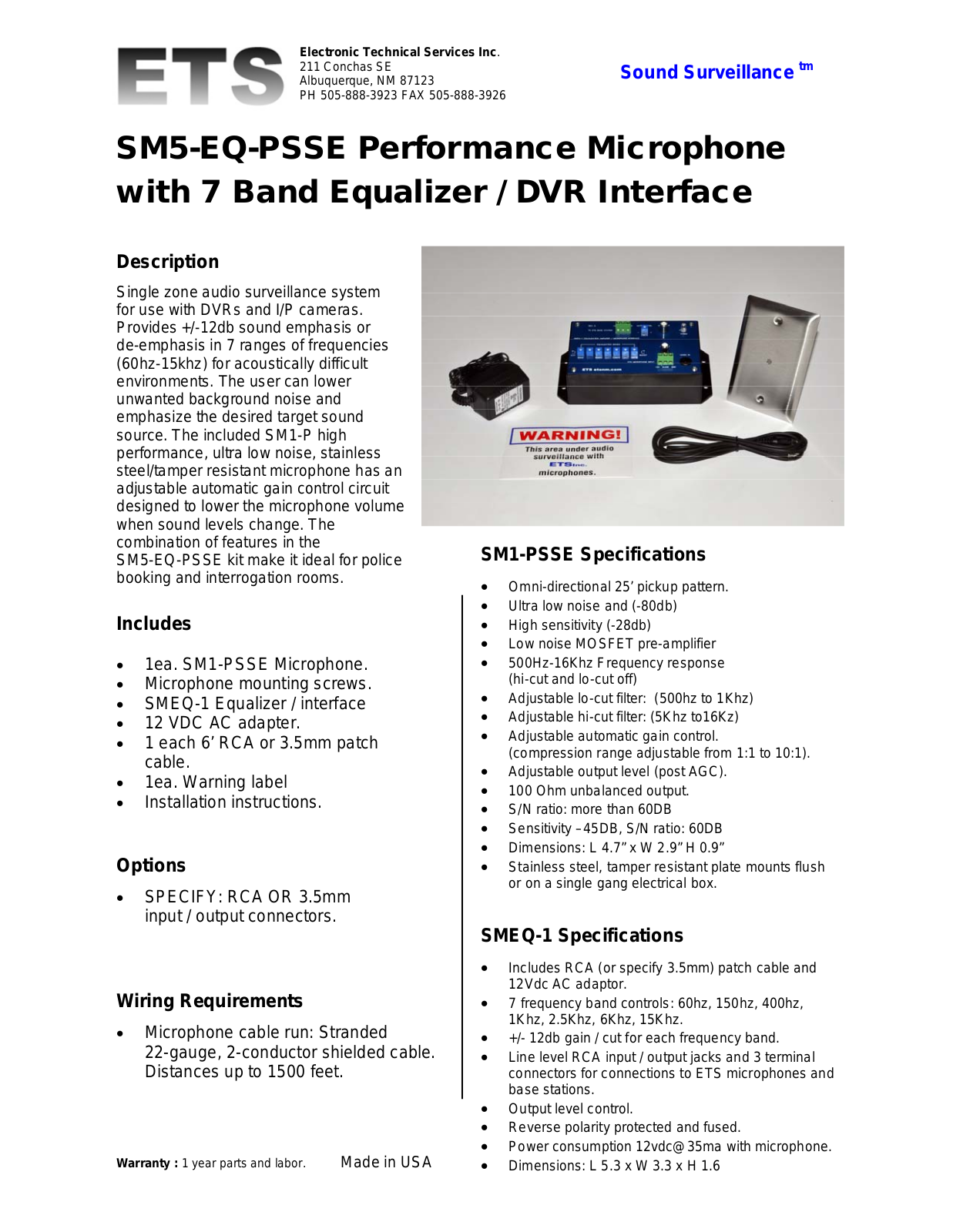 ETS SM5-EQ-PSSE-LN Specsheet